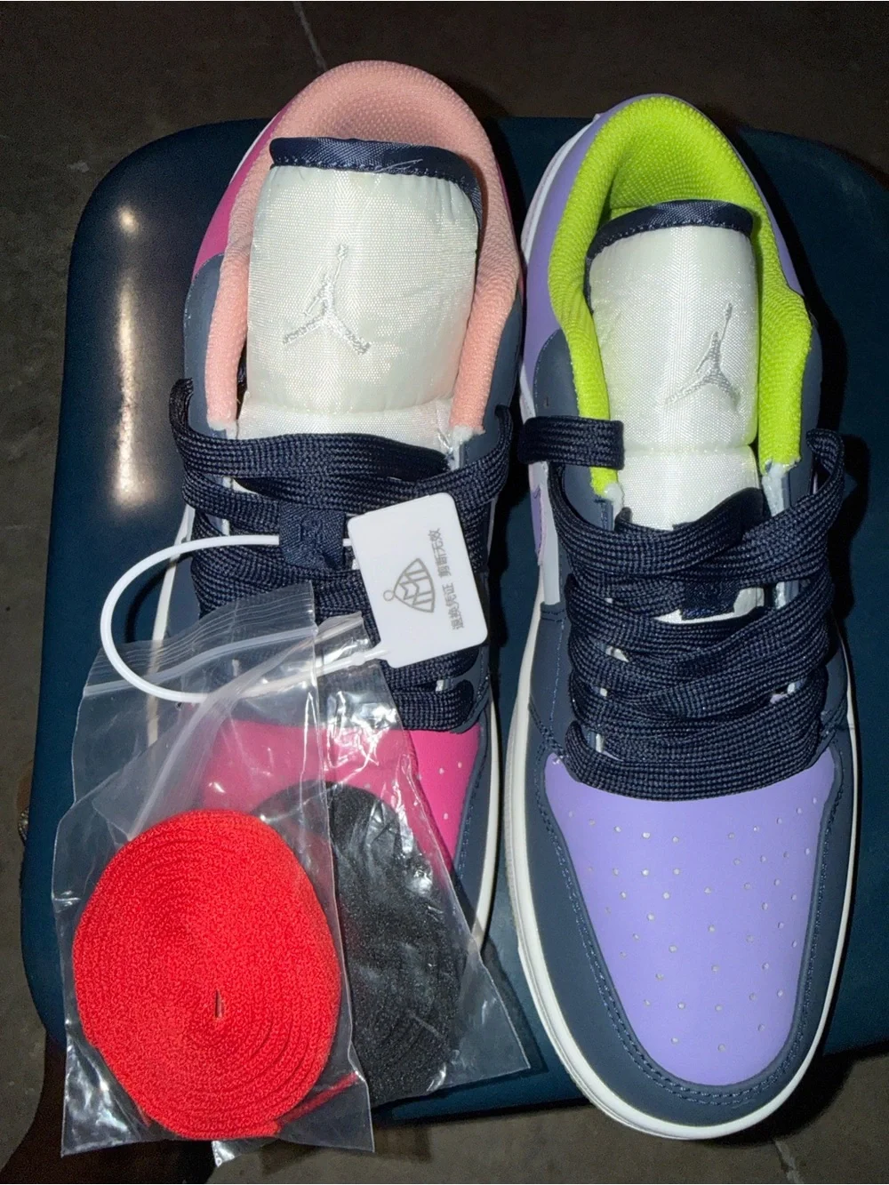 Jordan Kids Pink & Purple Low Top Sneakers with Neon Green Lining